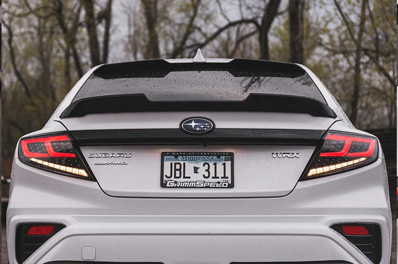 OLM Spec-AR LED taillights with smoke lens, black base, and red bar for 2022+ Subaru WRX tail light upgrade
