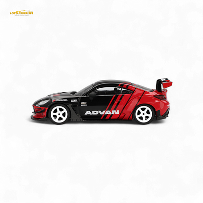Mini-GT Toyota GR86 diecast model featuring HKS and ADVAN branding, detailed 1:64 scale toy car.