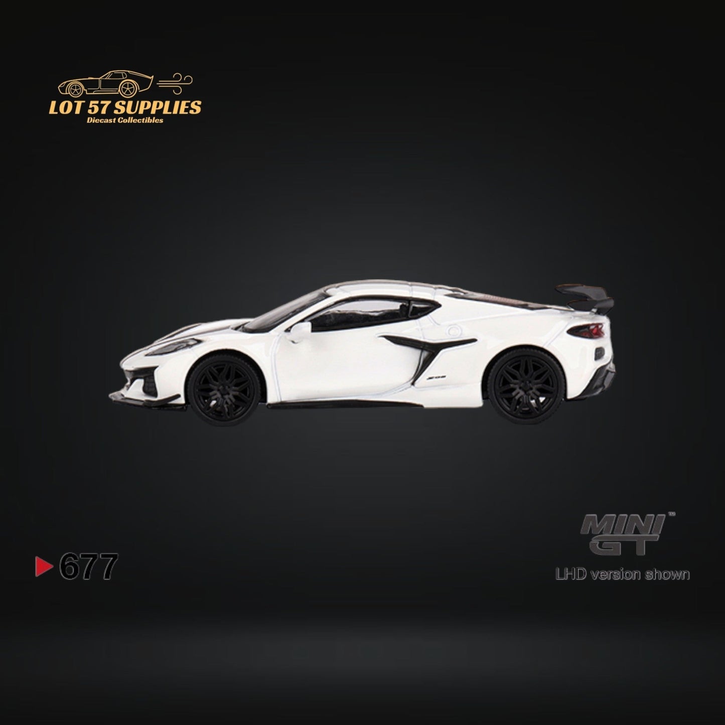 Mini-GT Chevrolet Corvette Z06 diecast model in Arctic White, detailed 1:64 scale car from Lot57Supplies Diecast Shop