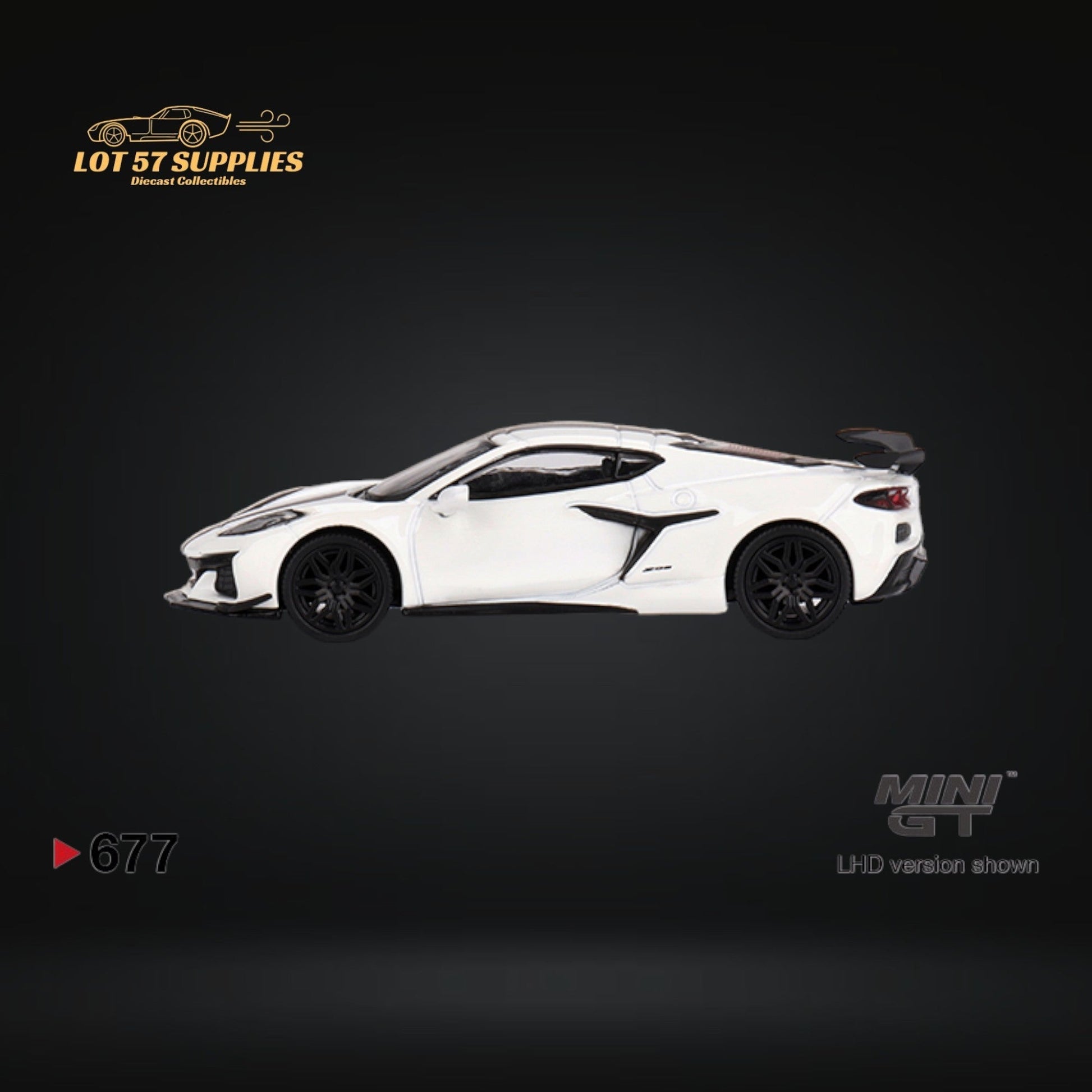 Mini-GT Chevrolet Corvette Z06 diecast model in Arctic White, detailed 1:64 scale car from Lot57Supplies Diecast Shop