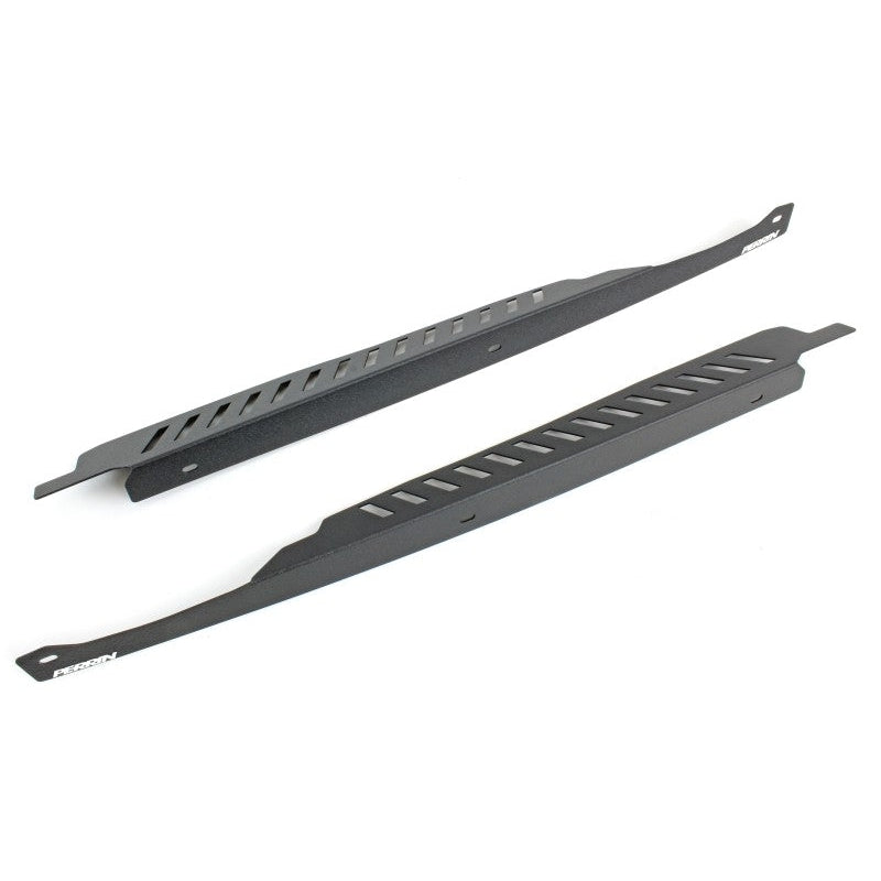 Black Perrin Fender Shrouds for 2008-2014 Subaru WRX and STI by JDMuscle, shown on vehicle with detailed close-up view.