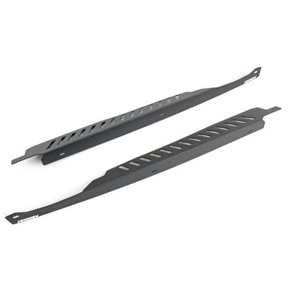 Black Perrin Fender Shrouds for 2008-2014 Subaru WRX and STI by JDMuscle, shown on vehicle with detailed close-up view.