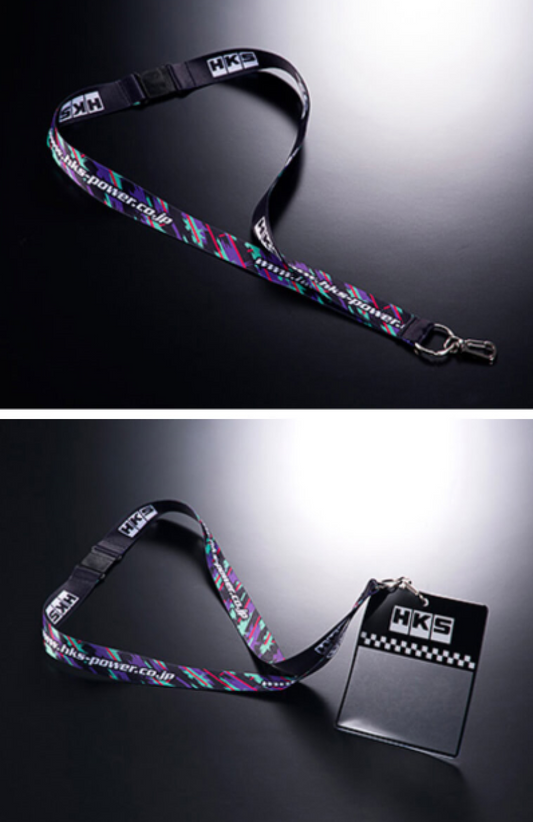 HKS Premium Oil Pattern Safety Neck Strap by FR SPORT, 25mm x 430mm, with oil pattern design, for apparel and accessories.