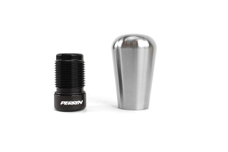 JDMuscle Perrin STI tapered shift knob for 04-21 Subaru STI, black with textured grip, enhanced gear shifting control.