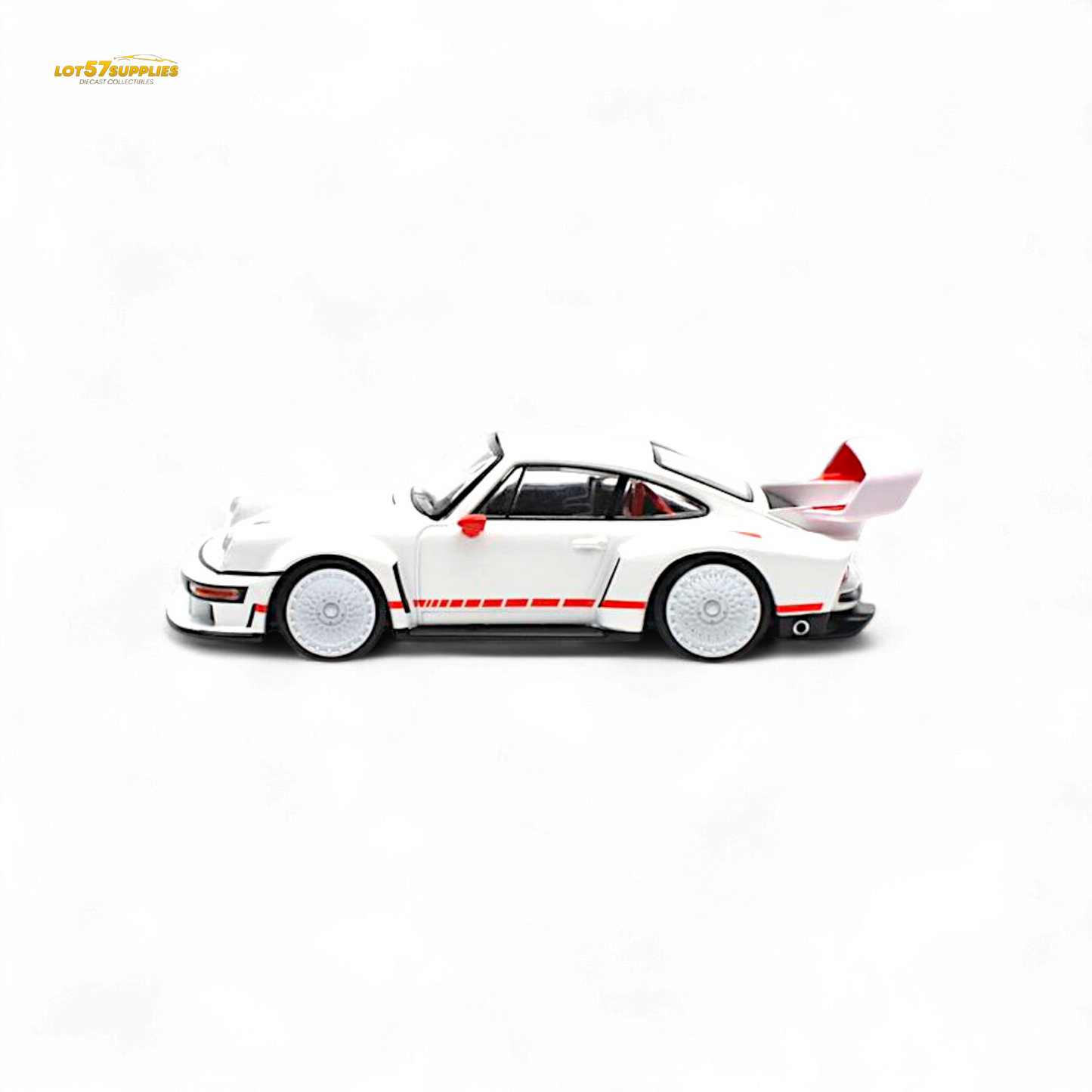 White Porsche Singer DLS Turbo diecast model in 1:64 scale, detailed replica from Lot57Supplies Diecast Shop.