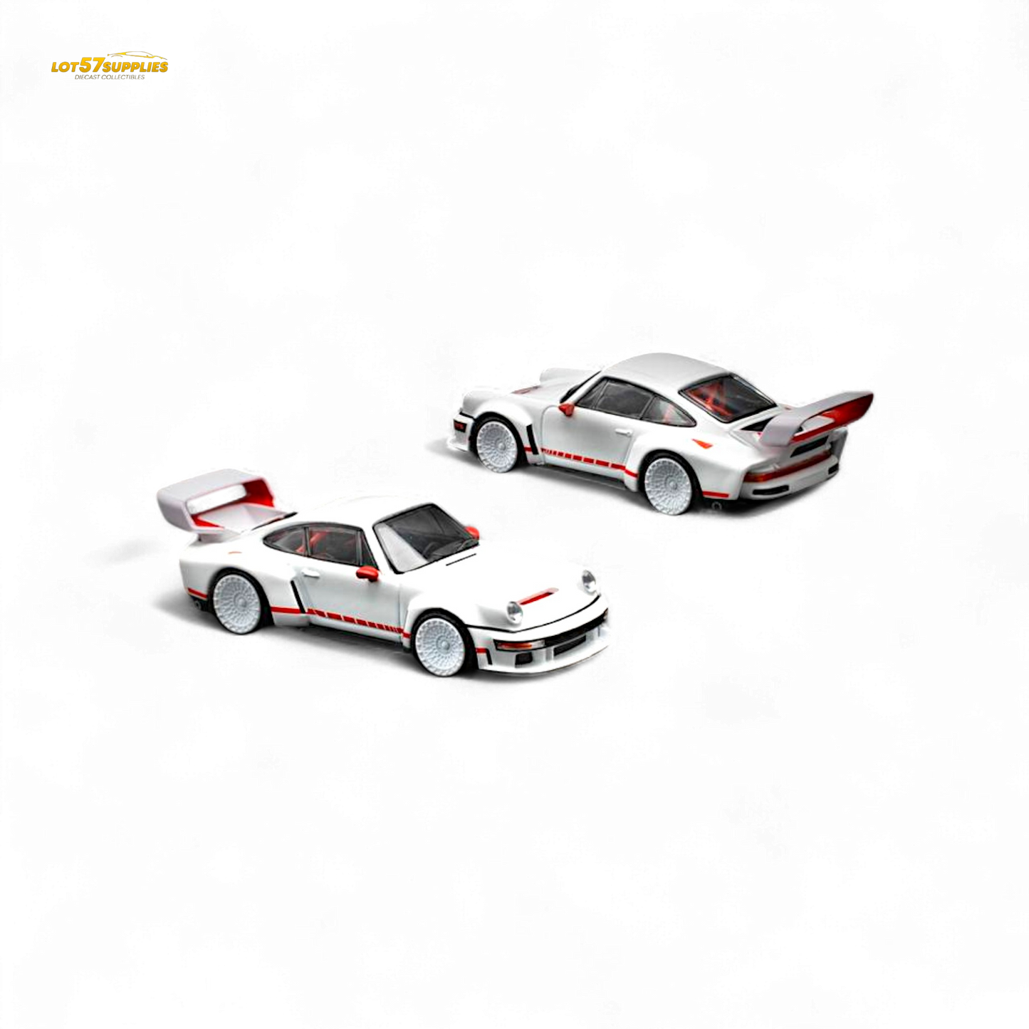 White Porsche Singer DLS Turbo diecast model in 1:64 scale, detailed replica from Lot57Supplies Diecast Shop.