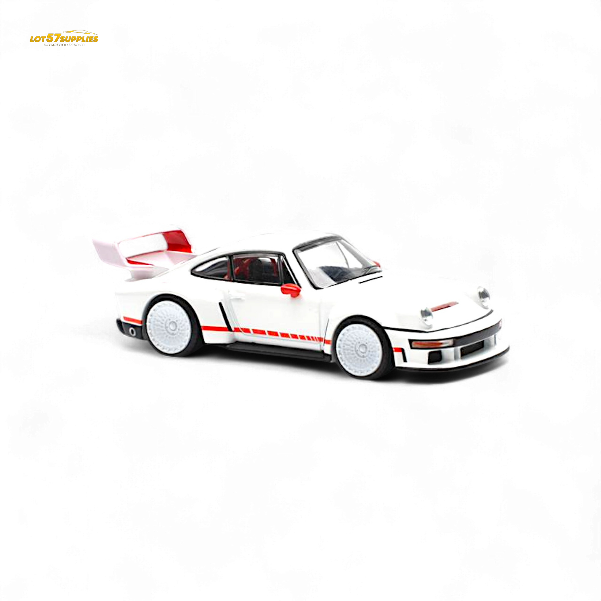 White Porsche Singer DLS Turbo diecast model car in 1:64 scale, detailed miniature by Lot57Supplies Diecast Shop.