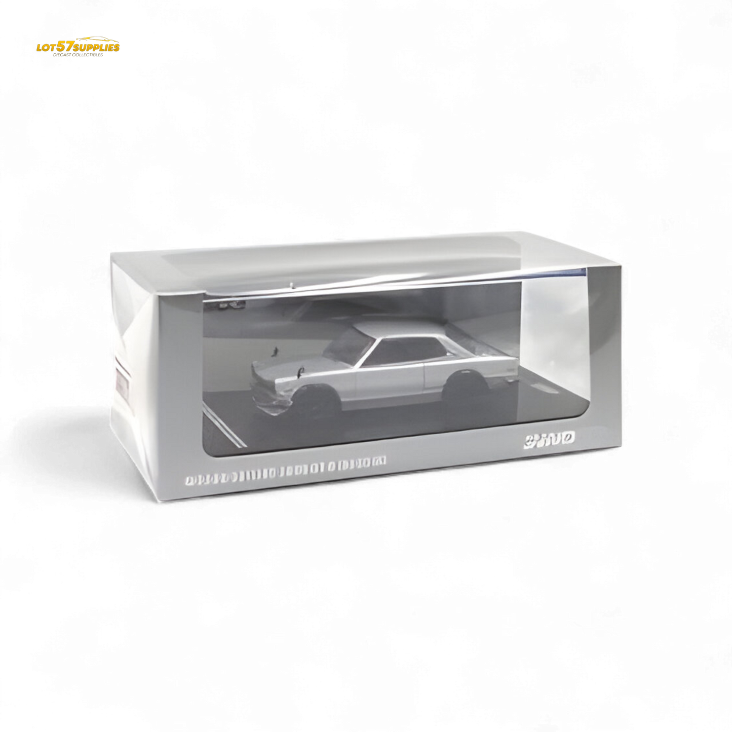 Silver Inno64 Nissan Skyline 2000GT-R (KPGC10) diecast model in 1:64 scale, showcasing detailed design and authentic features.