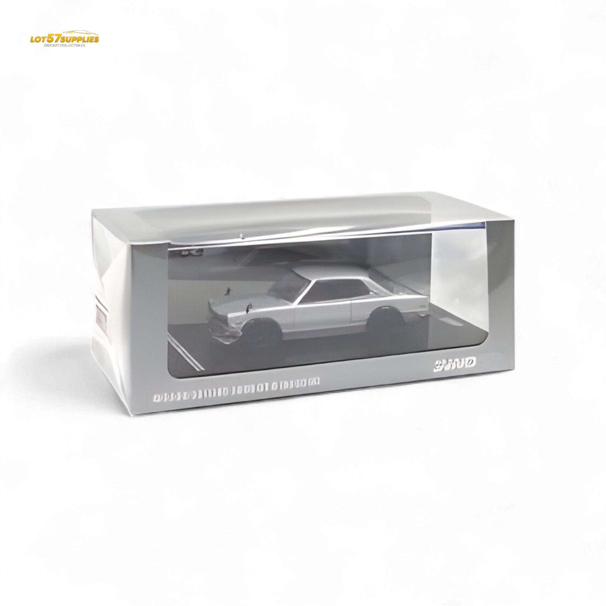 Silver Inno64 Nissan Skyline 2000GT-R (KPGC10) diecast model in 1:64 scale, showcasing detailed design and authentic features.