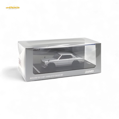 Silver Inno64 Nissan Skyline 2000GT-R (KPGC10) diecast model in 1:64 scale, showcasing detailed design and authentic features.