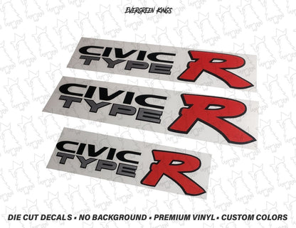 Black outline EK9 Civic Type R decal set by Evergreen Kings, OEM size, featuring detailed racing-inspired graphics.