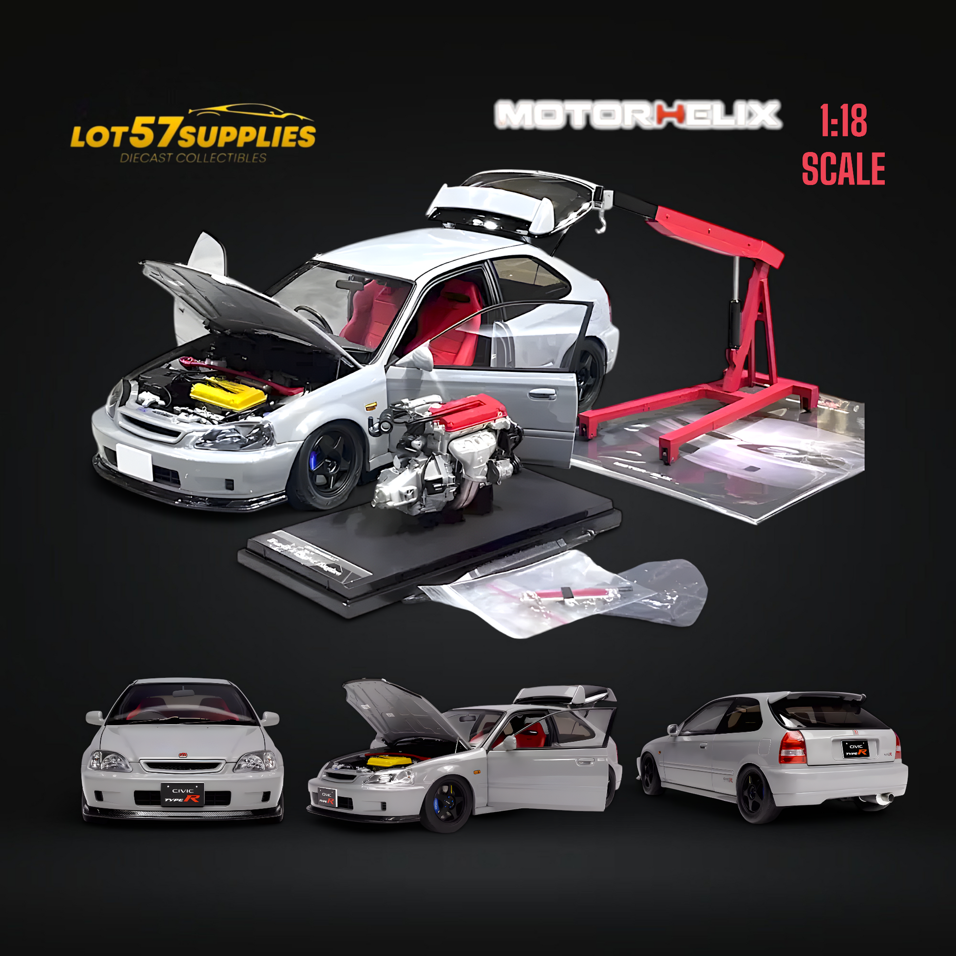 MOTORHELIX Honda Civic Type-R EK9 Nardo Grey 1:18 - Evergreen Kings