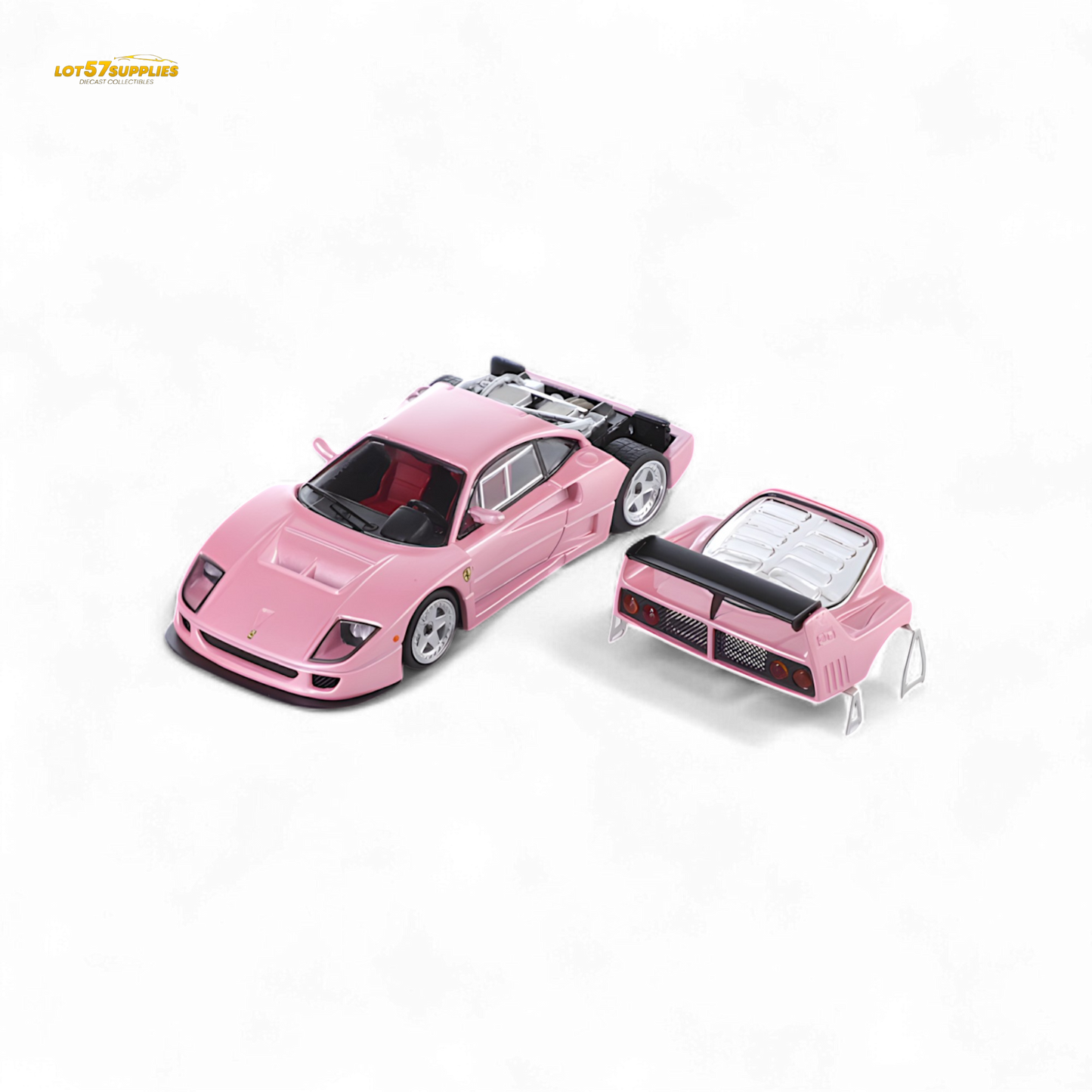 Pink Ferrari F40 LM diecast car by Stance Hunters, 1:64 scale, detailed model from Lot57Supplies Diecast Shop.