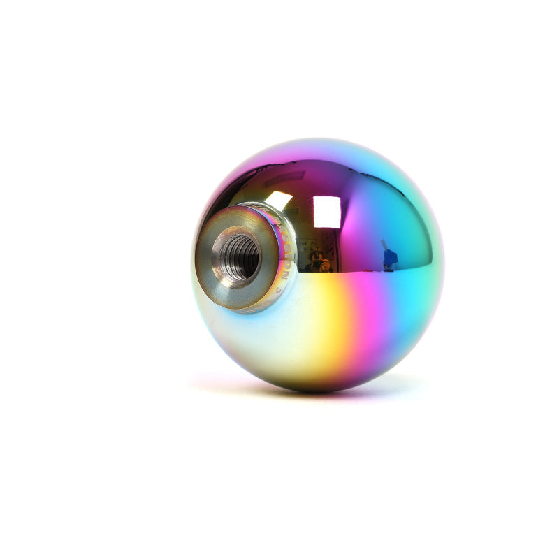 FR SPORT BLOX Racing V2 Neo Chrome Spherical Shift Knob for manual transmission, 10x1.5 thread, close-up of shiny spherical gear shift knob.