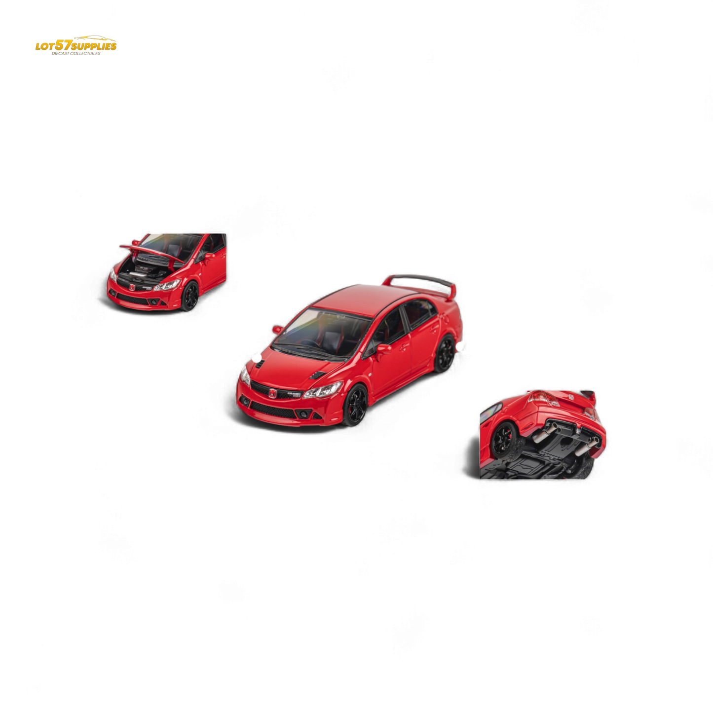 Red Honda Microturbo FD2 MUGEN RR diecast model car, 1:64 scale, detailed collectible from Lot57Supplies Diecast Shop.