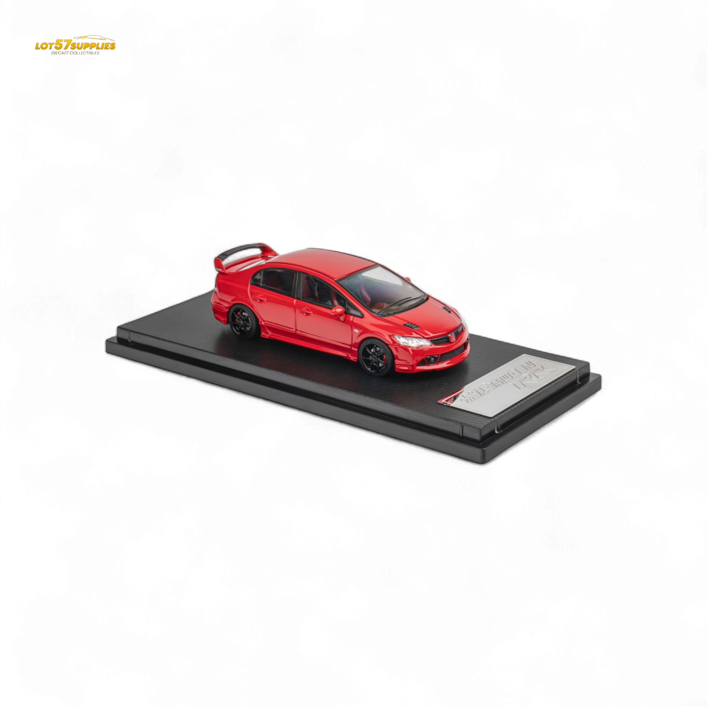 Red Honda Microturbo FD2 Mugen RR 1:64 diecast model, detailed with realistic features and branding.