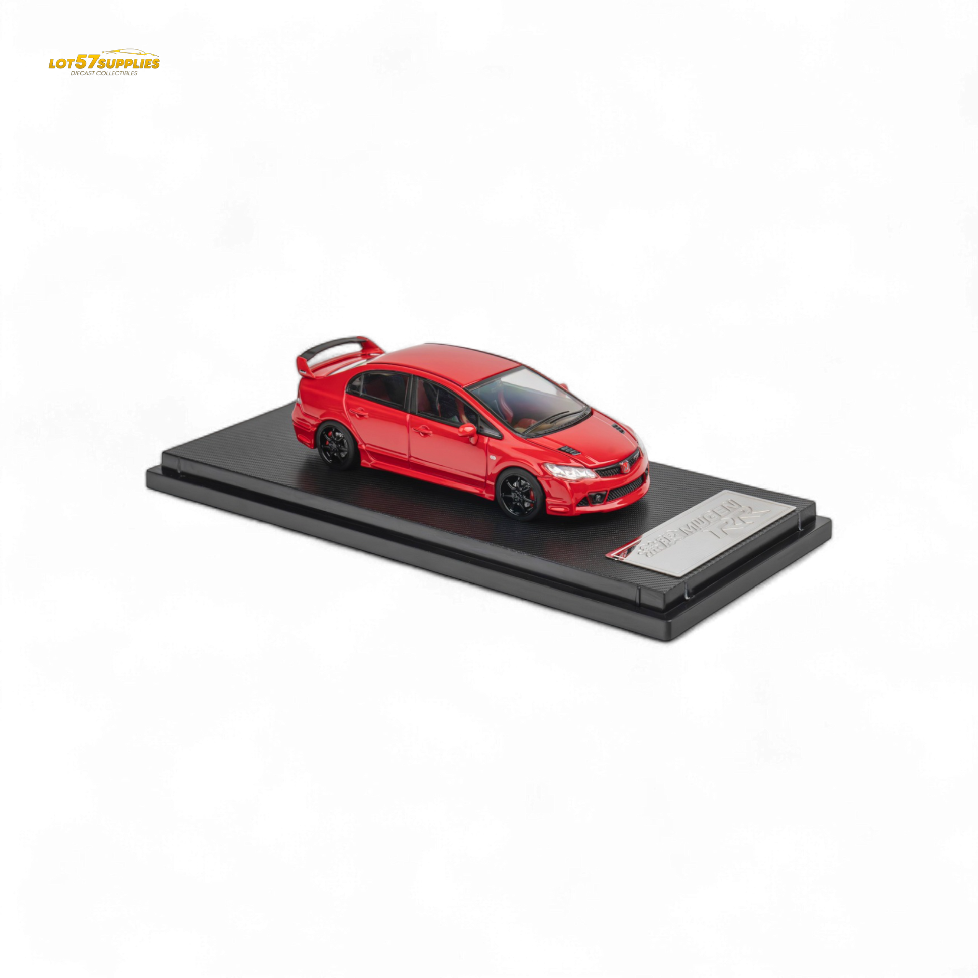 Red Honda Microturbo FD2 Mugen RR 1:64 diecast model, detailed with realistic features and branding.
