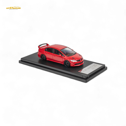 Red Honda Microturbo FD2 Mugen RR 1:64 diecast model, detailed with realistic features and branding.