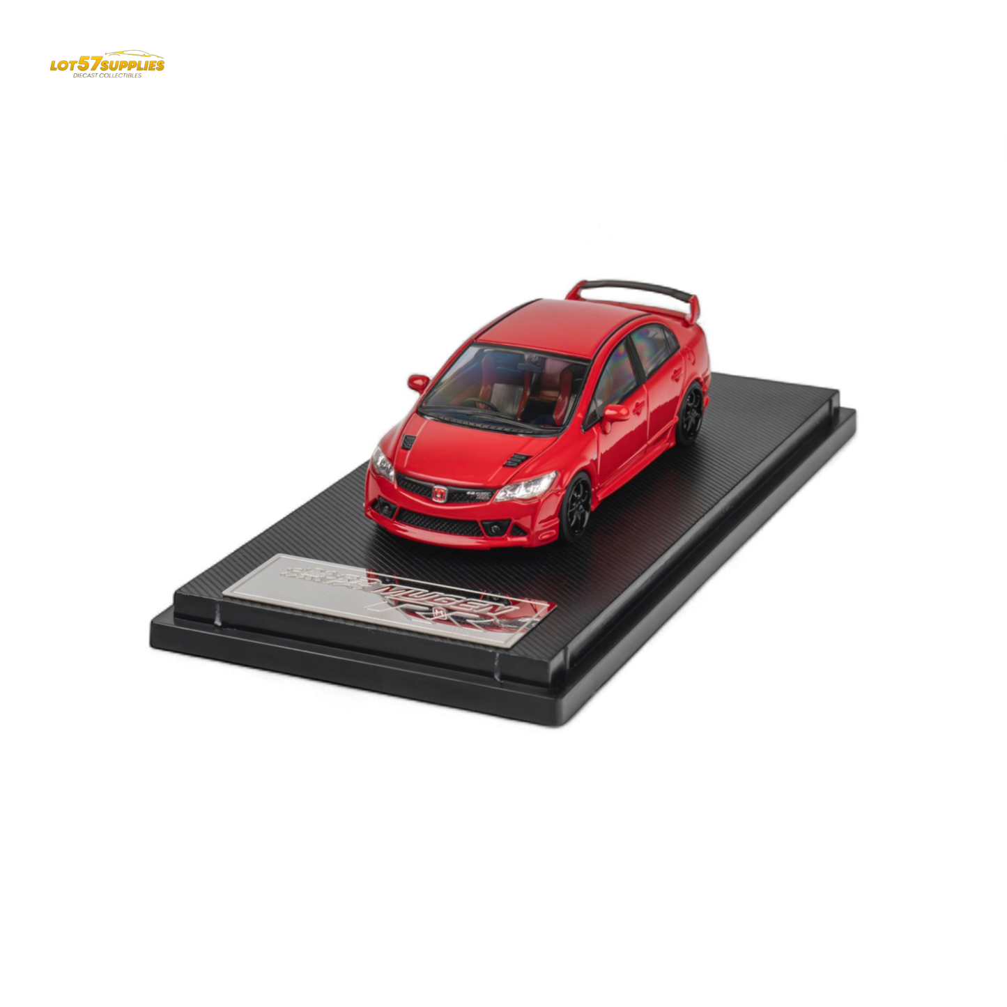 Red Honda Microturbo FD2 Mugen RR diecast car in 1:64 scale, detailed model showcasing car's design and branding.