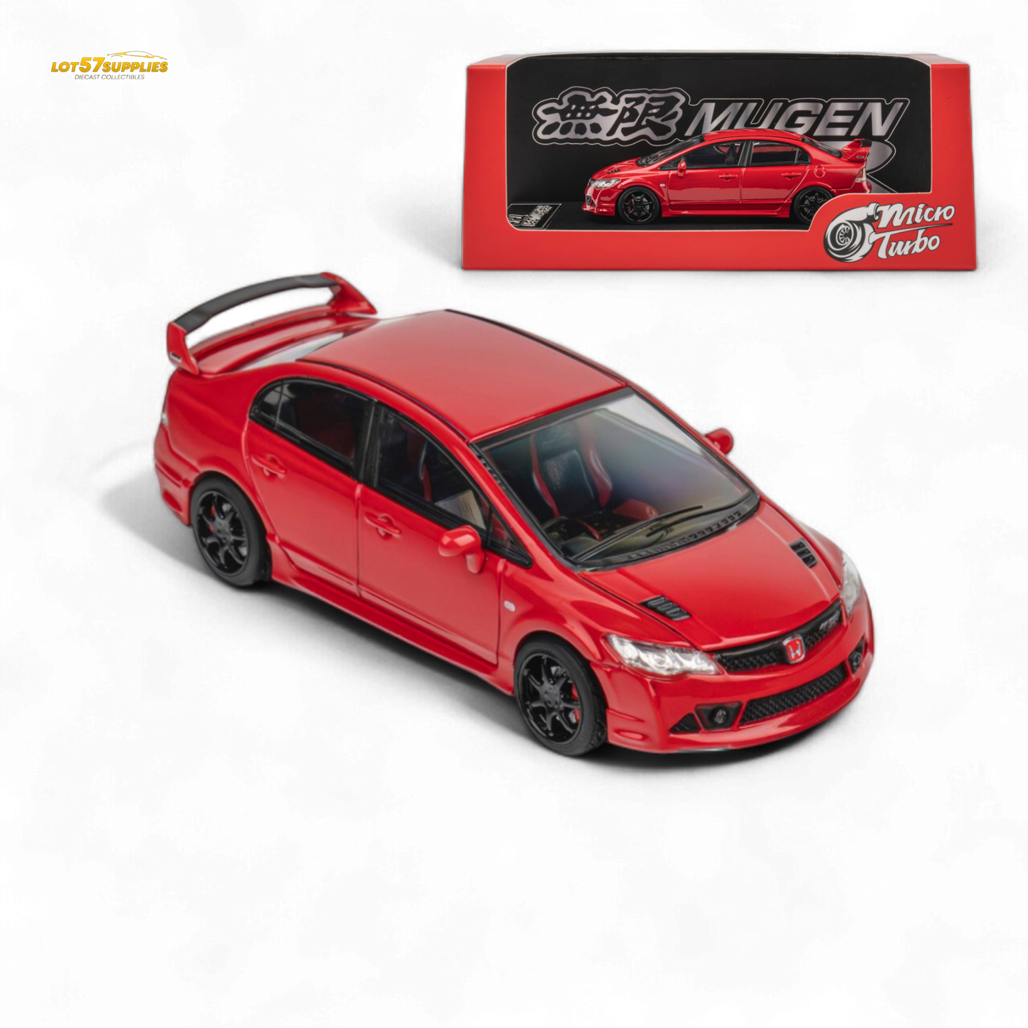 Red Honda Microturbo FD2 MUGEN RR diecast model in 1:64 scale, detailed miniature car from Lot57Supplies Diecast Shop.