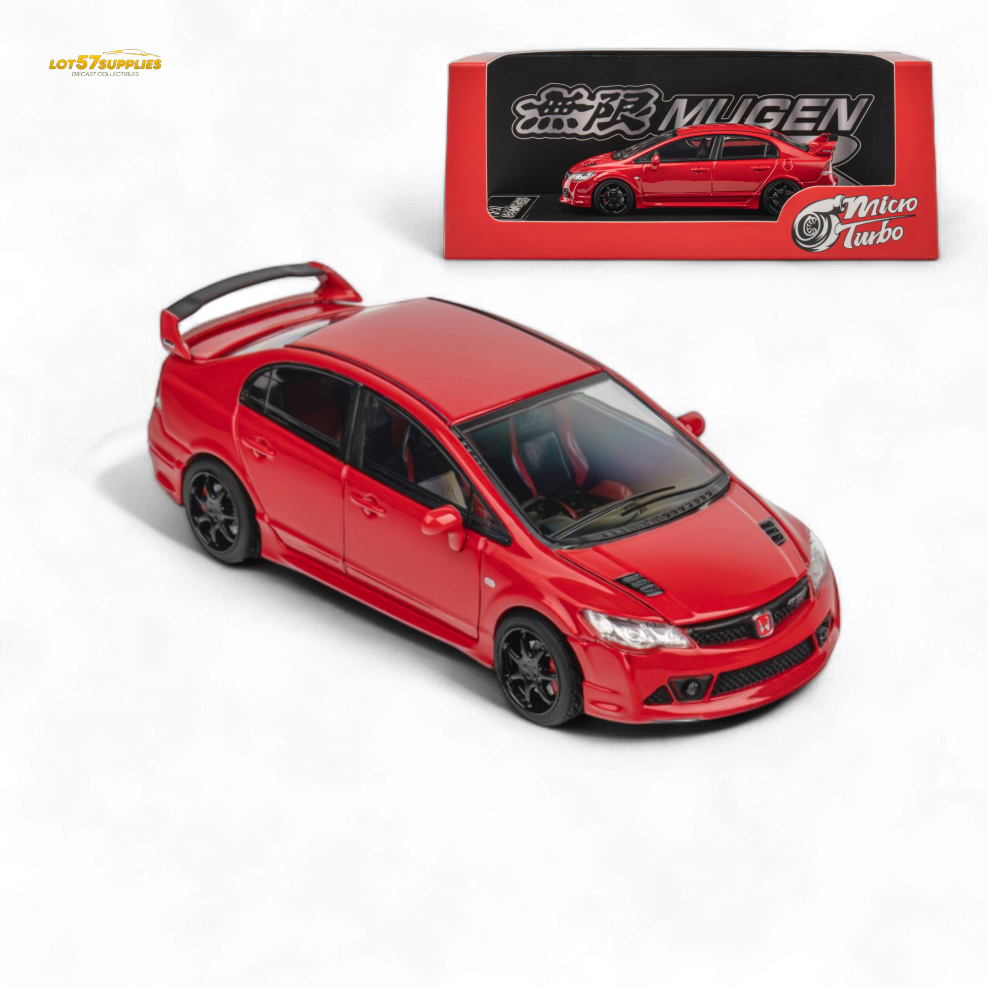 Red Honda Microturbo FD2 MUGEN RR diecast model in 1:64 scale, detailed miniature car from Lot57Supplies Diecast Shop.