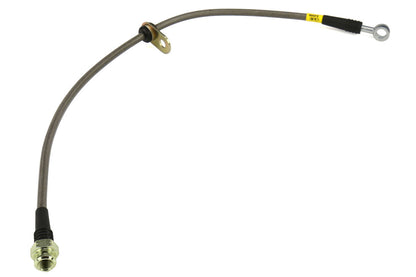 FactionFab front stainless steel brake lines for 2013-2016 FR-S, 2013-2020 BRZ, and 2017-2020 86 installed on a vehicle.