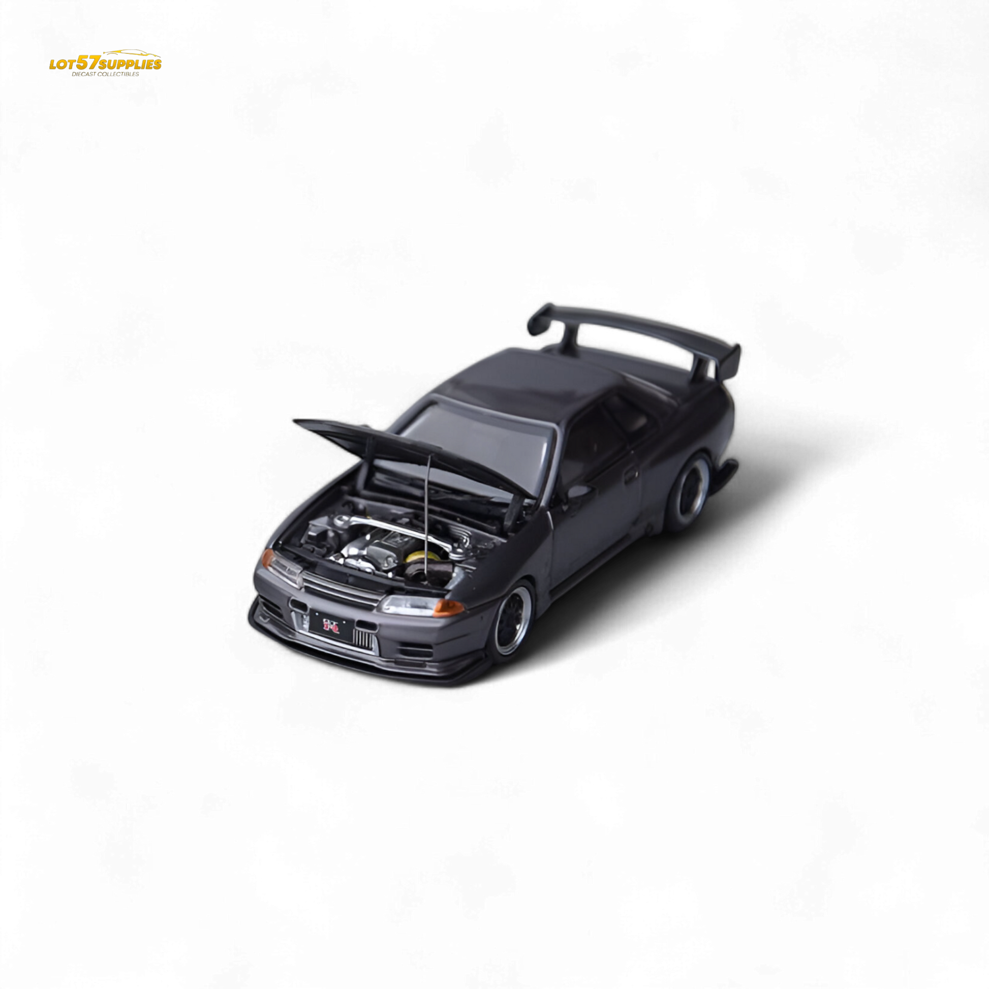 Grey Nissan Skyline GT-R R32 diecast model in Horizon Skyline GT-R R32 Top Secret design, detailed 1:64 scale by Lot57Supplies.