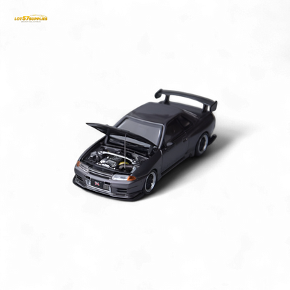 Grey Nissan Skyline GT-R R32 diecast model in Horizon Skyline GT-R R32 Top Secret design, detailed 1:64 scale by Lot57Supplies.