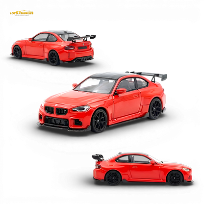 Red 1:64 scale BMW G87 M2 diecast model by Lot57Supplies, showcasing detailed exterior features and sporty design.