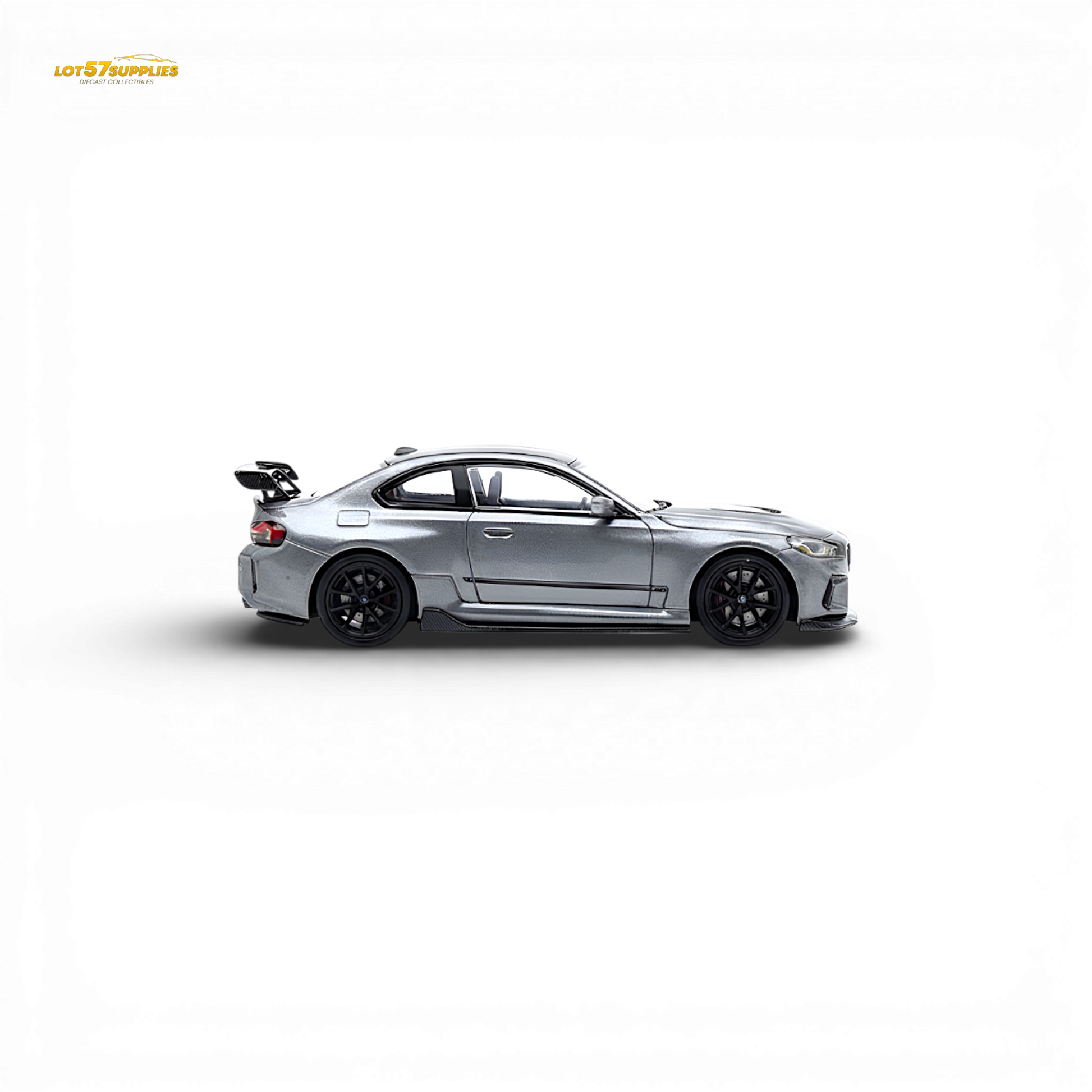 Pre-order SW BMW G87 M2 ADRO diecast model in low tail Titanium Grey, 1:64 scale, featuring detailed exterior and sporty design.