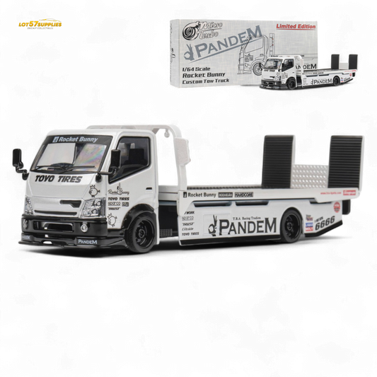 MicroTurbo Hino 300 Flat Bed Truck Pandem Rocket Bunny White 1:64 - Evergreen Kings