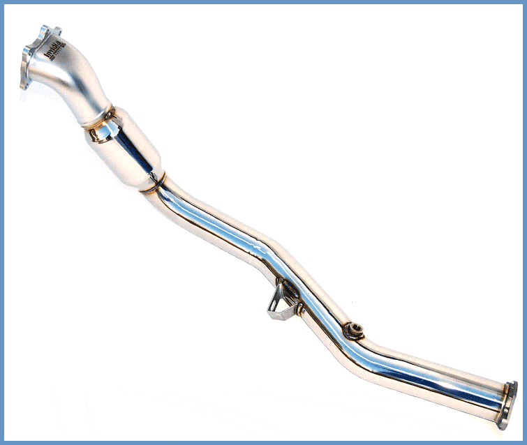 JDMuscle Invidia downpipe with high flow catalytic converter for 2008-2014 WRX and 2008-2021 STI, front pipe and J-pipe.