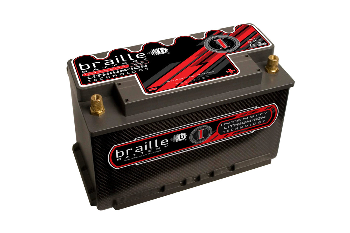 Lightweight MeLe Design Firm i48CX "Intensity Carbon" lithium 12V battery shown in a close-up image.