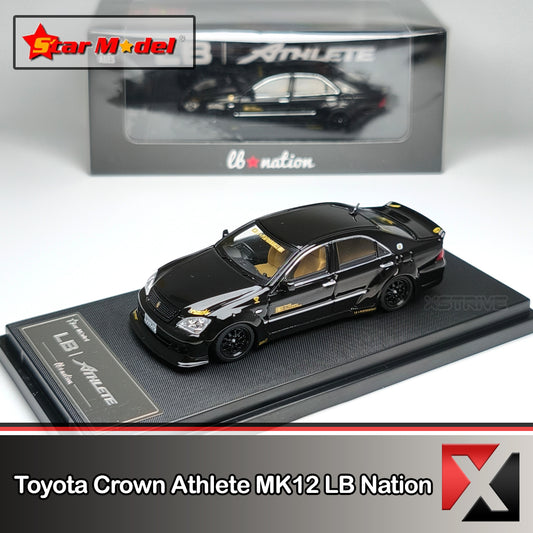 Black Toyota Crown 12th Gen MK12 diecast model by Lot57Supplies, detailed 1:64 scale toy car with realistic features.