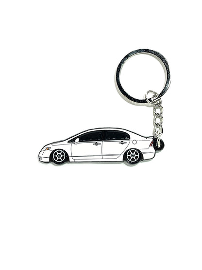 Drift Pins 8th Gen sedan keychains featuring metal keyring and car-shaped charm with engraved details.