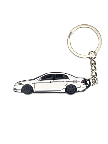 Drift Pins TL type S keychain featuring a metal keyring and engraved design on a black background.
