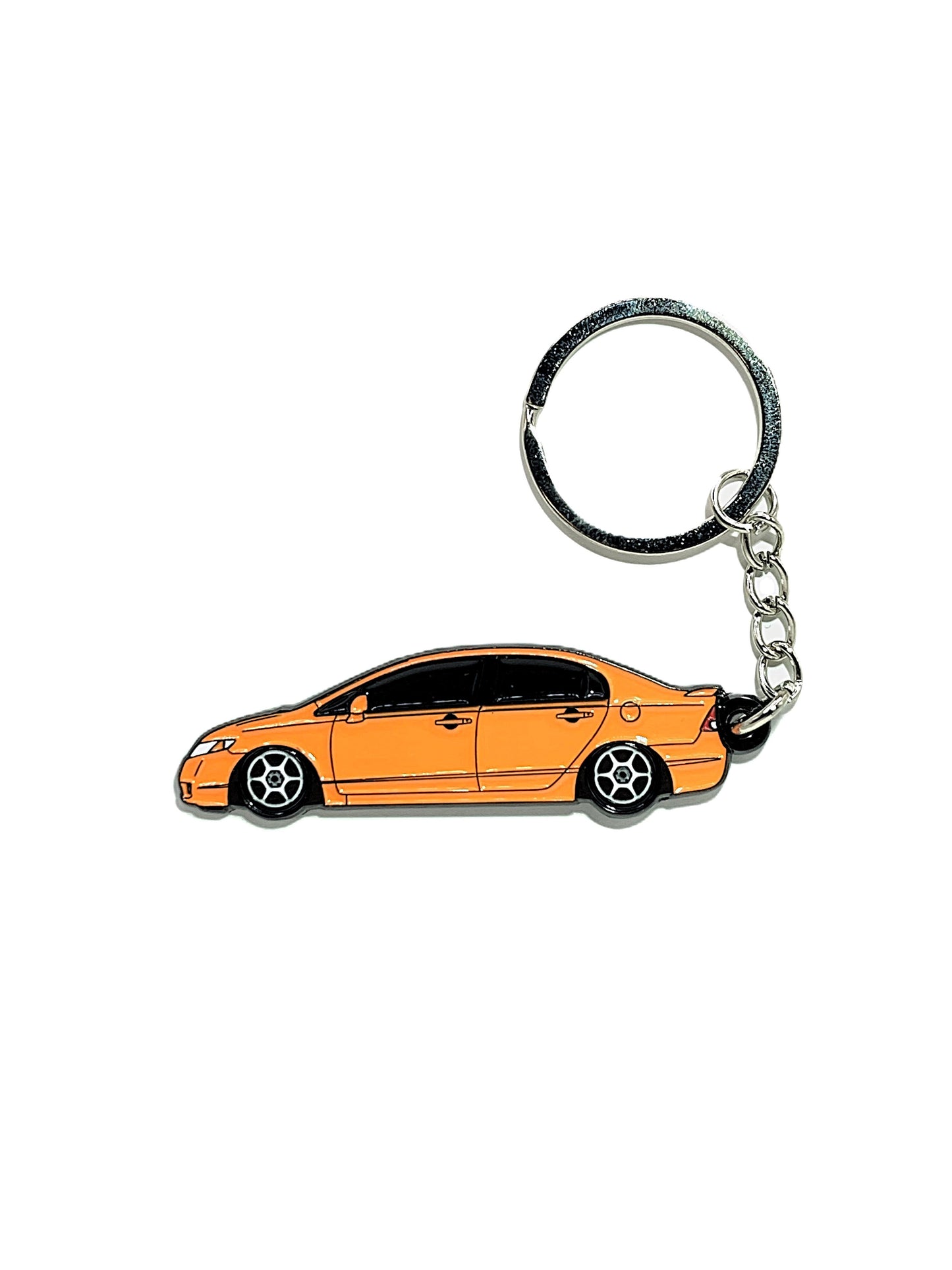 Drift Pins 8th Gen Sedan keychains featuring detailed car emblem and sleek metal finish, perfect for car enthusiasts.