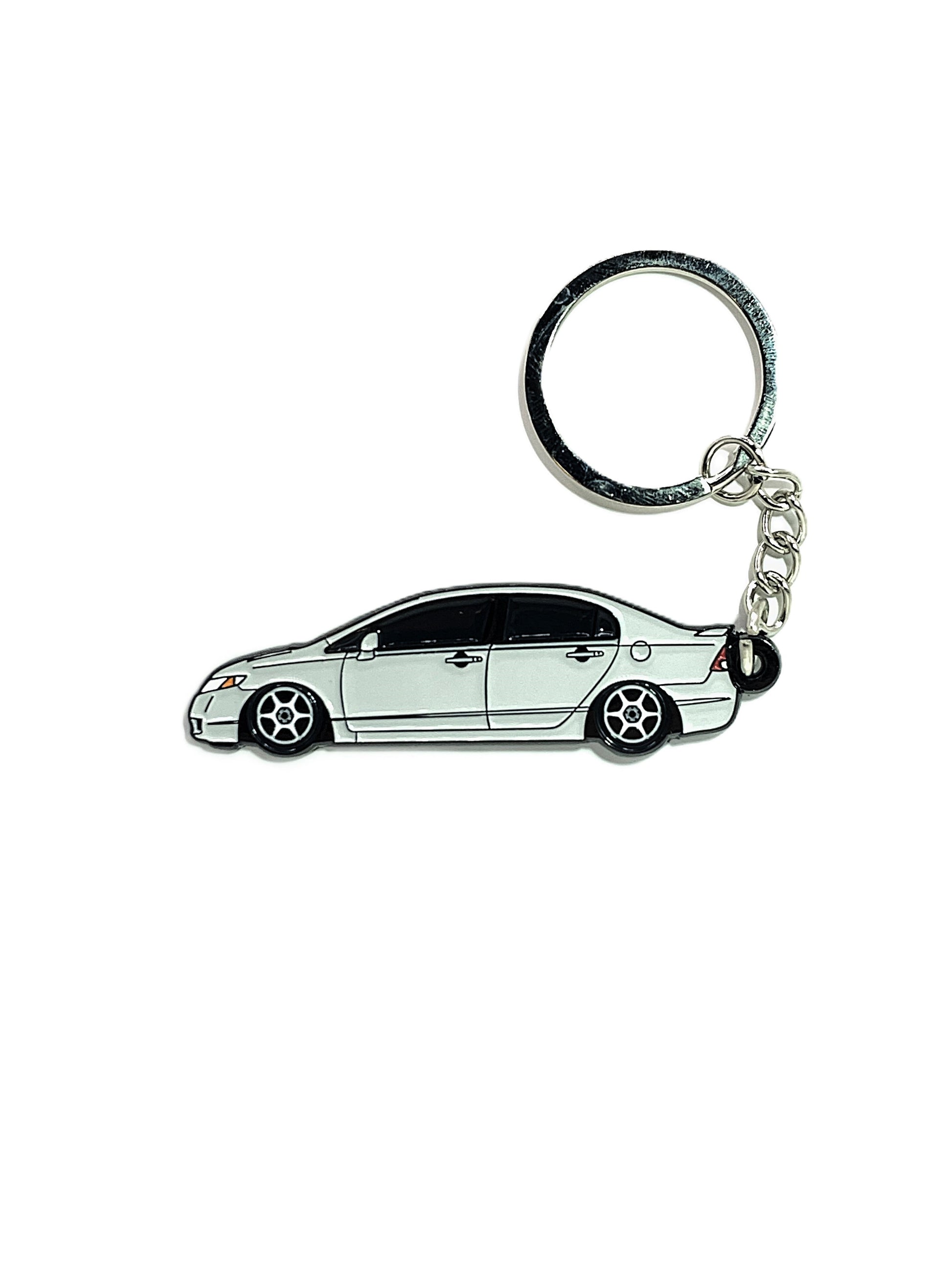 Drift Pins 8th Gen Sedan keychains featuring detailed car emblem and durable metal construction, ideal for car enthusiasts.