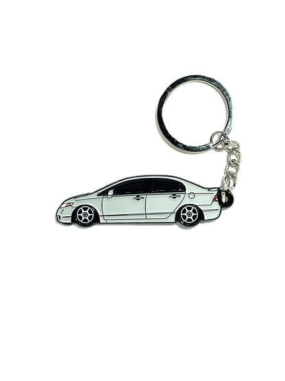 Drift Pins 8th Gen Sedan keychains featuring detailed car emblem and durable metal construction, ideal for car enthusiasts.