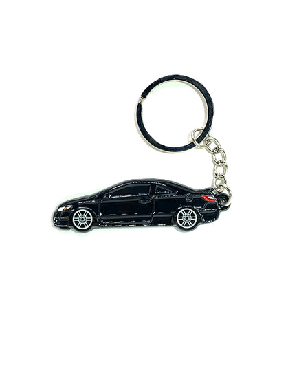 Drift Pins 8th Gen Coupe keychain featuring a detailed metal replica of the car's front view with logo and branding.