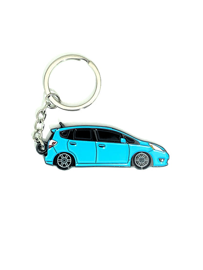 Drift Pins GE Fit keychains with branded logo and metallic finish, attached to key rings for everyday use.