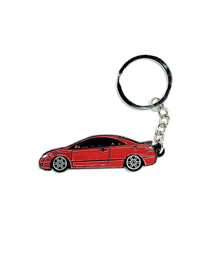 Drift Pins 8th Gen Coupe keychains featuring detailed car emblem design on metal keychain accessory.
