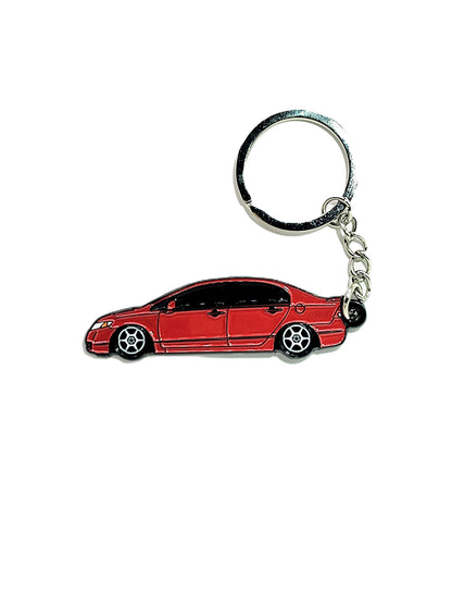 Drift Pins 8th Gen Sedan keychains featuring detailed car-shaped design on silver keychain.