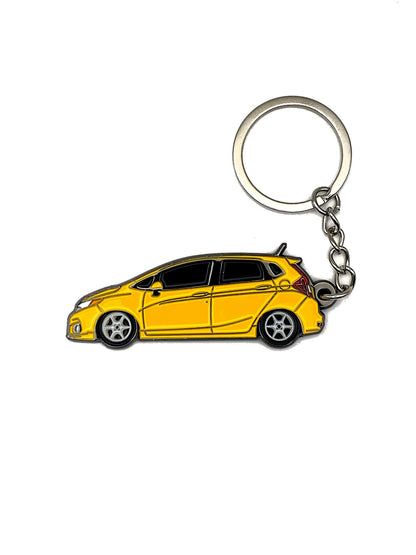 Drift Pins GK Fit keychains with colorful, branded metal keychain designs hanging from a keyring.