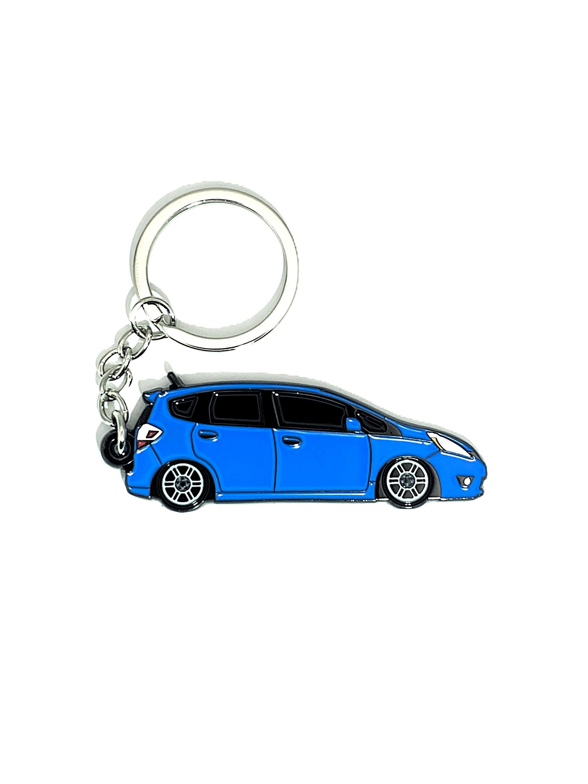 Drift Pins GE Fit keychains with metal keyring and branded logo, showcasing sleek design and durable construction.