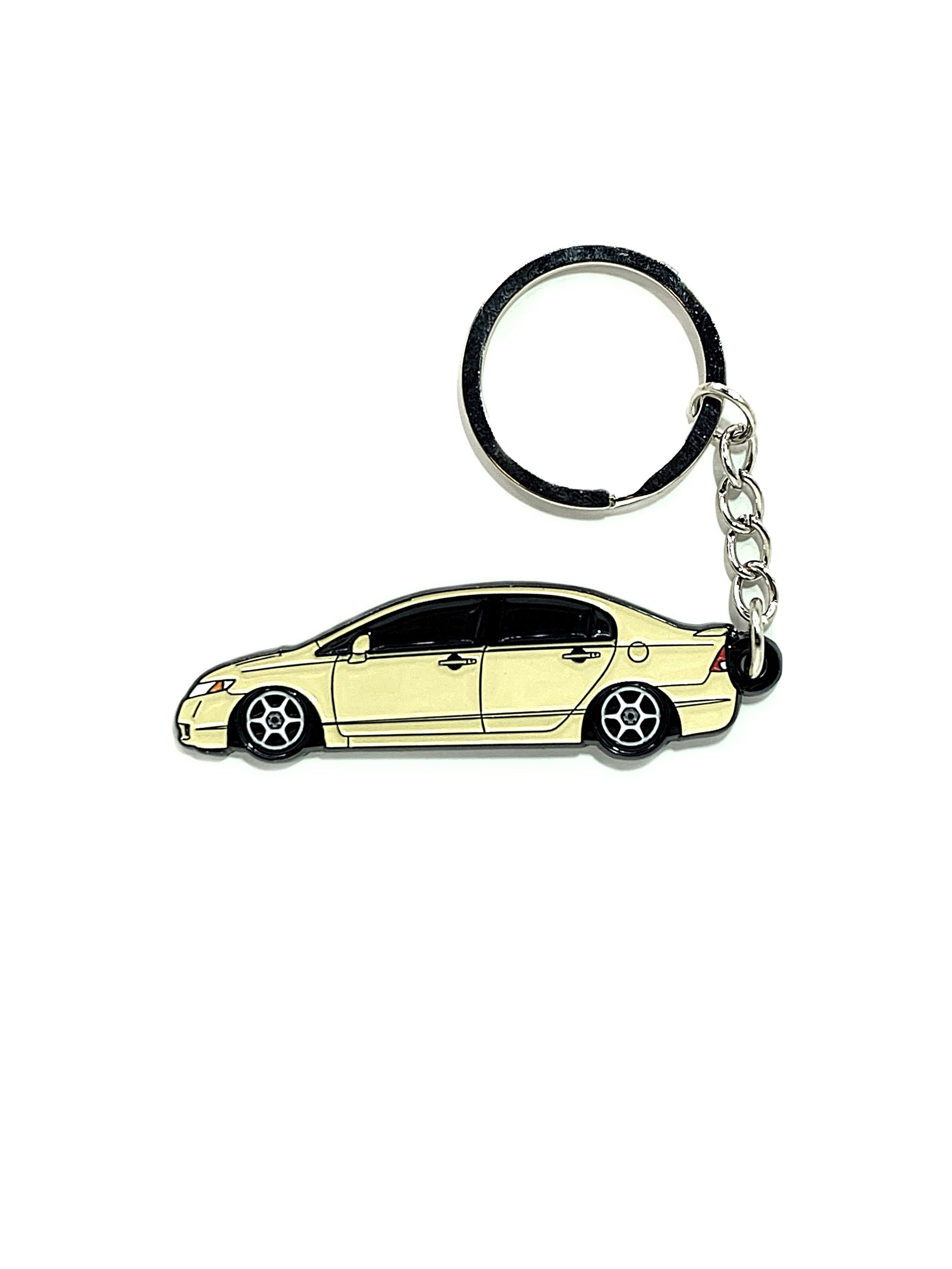 Drift Pins 8th Gen Sedan keychain featuring a detailed car charm on a metal keyring.