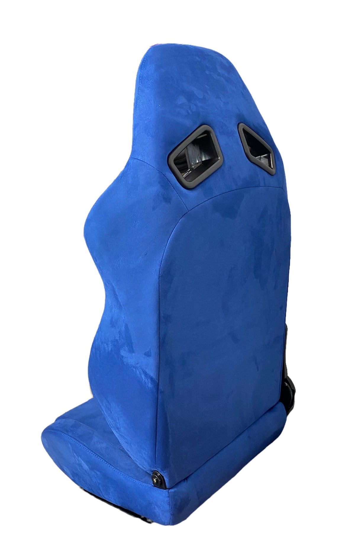 SPD Z1 Blast Blue suede racing seat by Speedzone Performance LLC, reclinable racing seat with sporty blue suede upholstery.