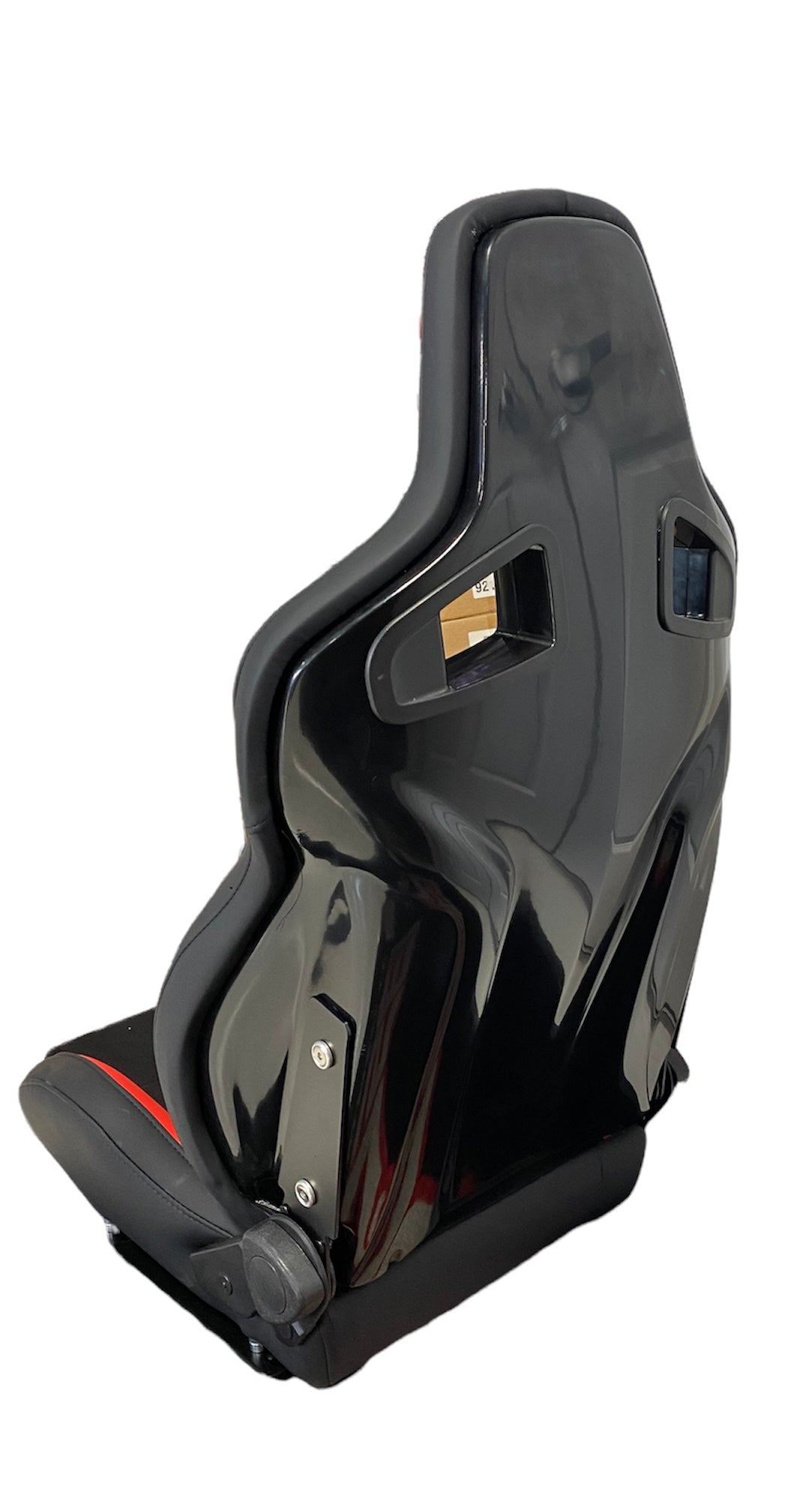 Black and red leather and suede racing seat from Speedzone Performance LLC, SPDZ1 T1R model with ergonomic design and racing style