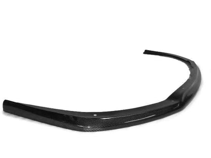 JDMuscle carbon fiber front lip for 2011-2014 Subaru WRX/STI CS style, showcasing sleek aerodynamic design on a vehicle.