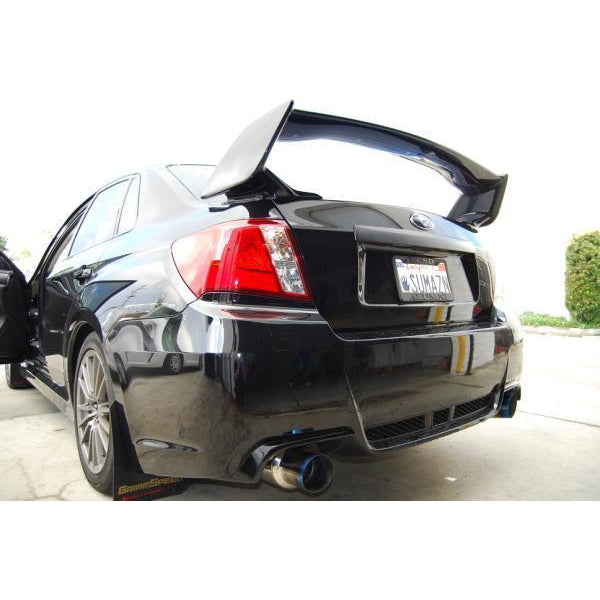 Invidia Dual N1 burnt titanium tips cat back exhaust system for Subaru WRX/STI sedan 2008-2014, showing polished dual exhaust tips.